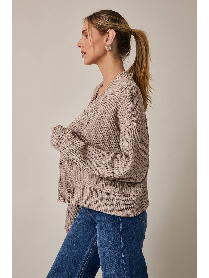 OATMEAL LONG SLEEVE CROPPED CARDIGAN for wholesale on Faire2