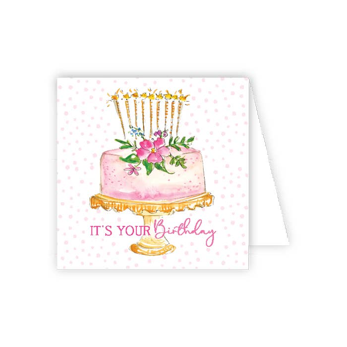 RosanneBeck Collections – wholesale Birthday card – Its Your Birthday Pink Cake with Lit Candles Enclosure Card