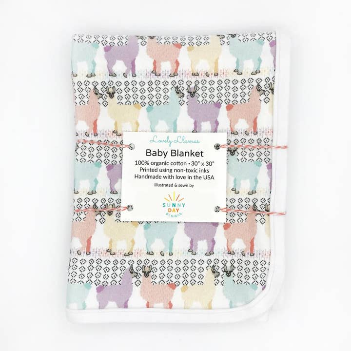 Sunny Day Designs - Wholesale Bedding Blanket - Kids & Baby - Lovely Llamas Organic Cotton Baby Blanket0