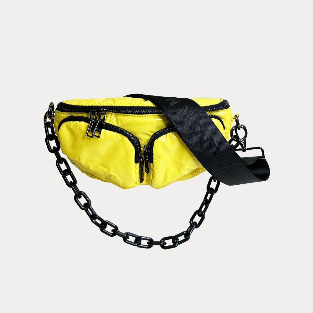 AHDORNED - Wholesale Belt Bag - Women's - Rachel Double Pocket Puffy Sling/Waist Bag w/Black Resin Cha7
