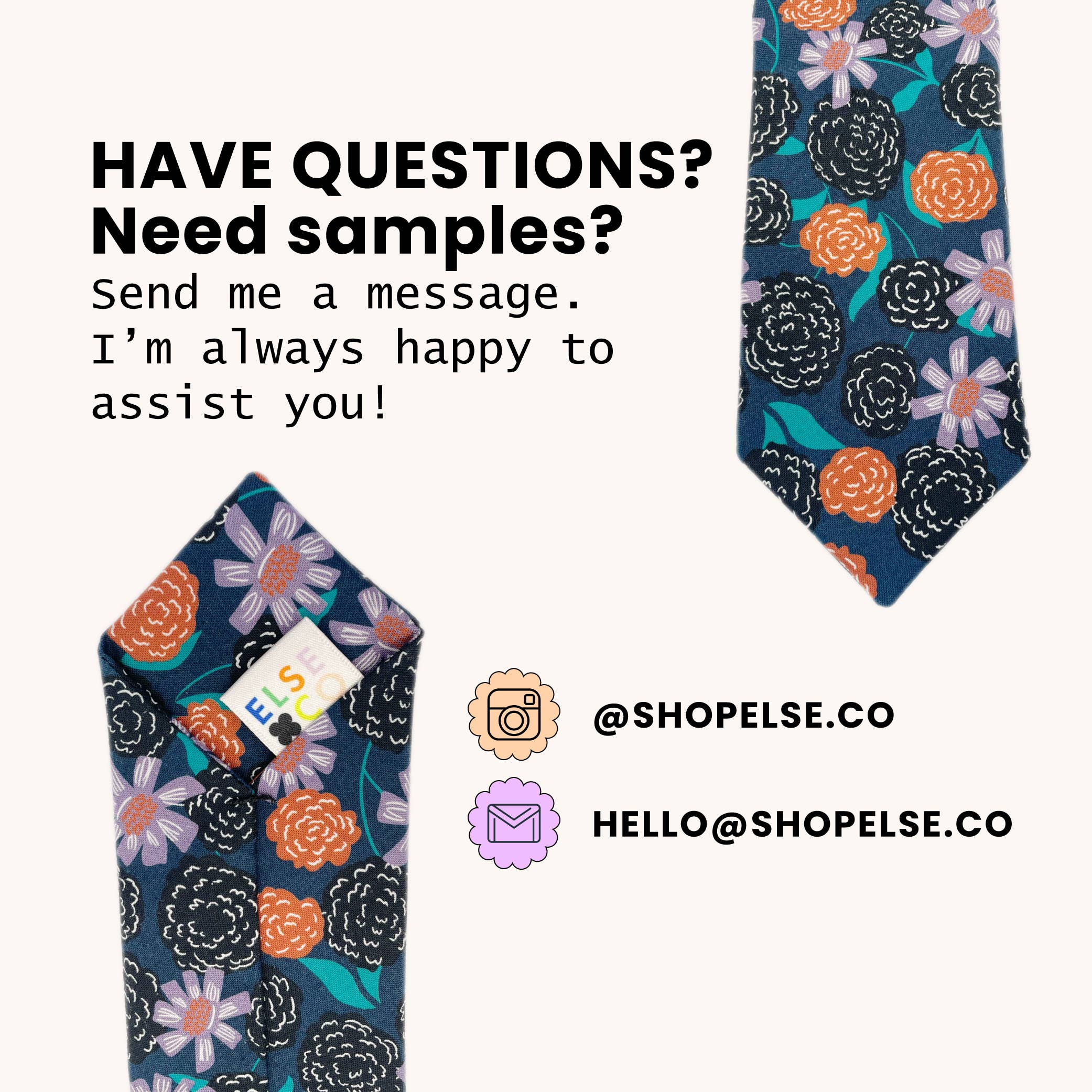 ELSE - Wholesale Necktie - Men's - Navy Blue Floral Neckties, Modern Boho Fall Menswear4