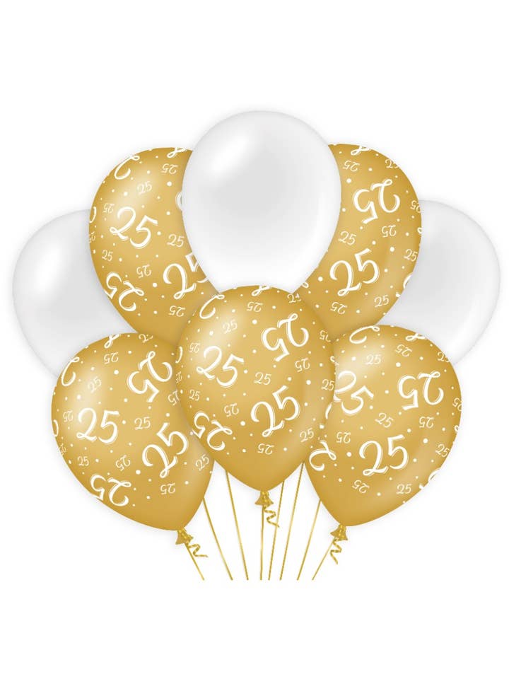 Globos de cumpleaños dorado/blanco - 25 para venta al por mayor de PD Party