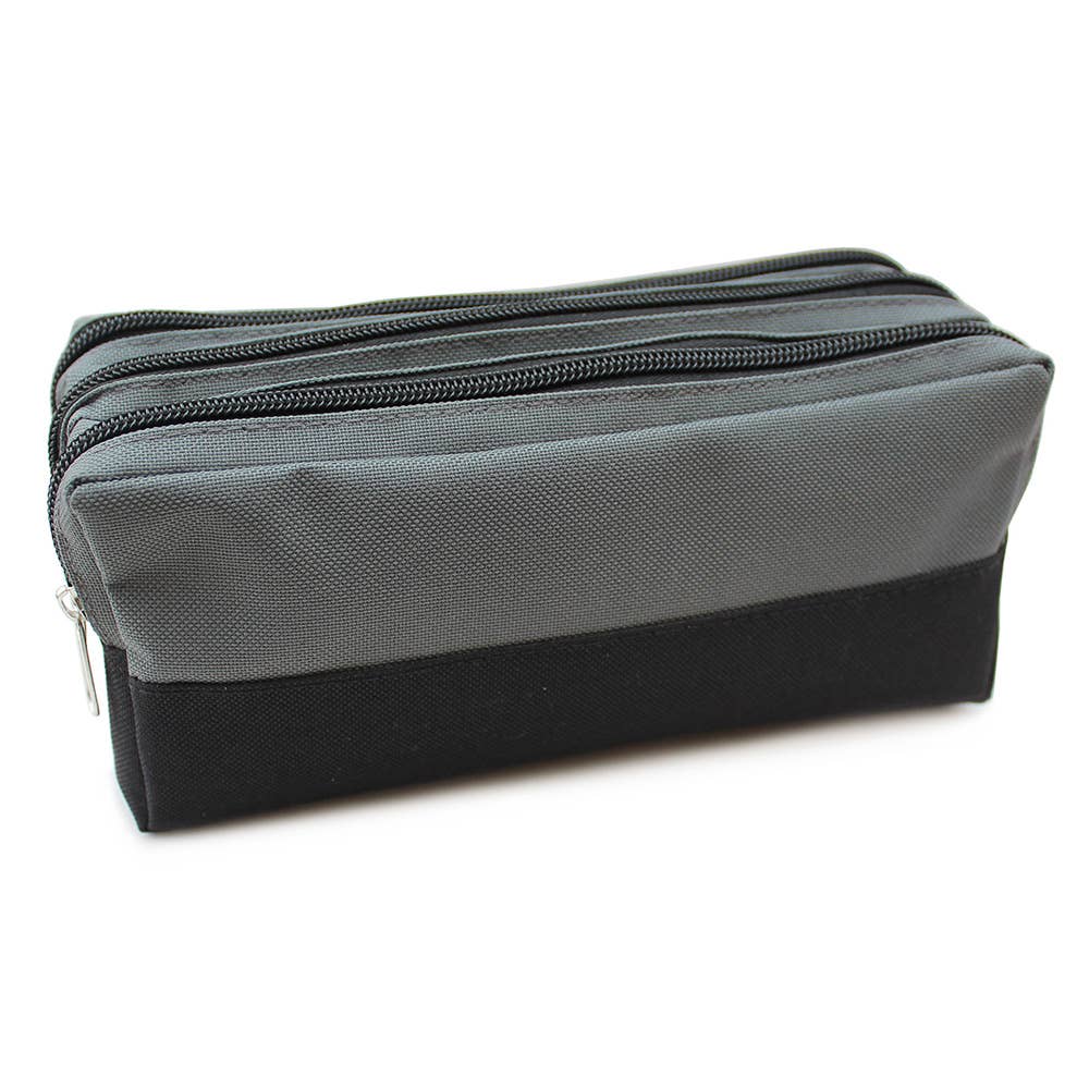 Powell Creative Products Ltd - Wholesale Pencil Case/Pouch - Large Black & Grey Pencil Case with 3 Compartments0