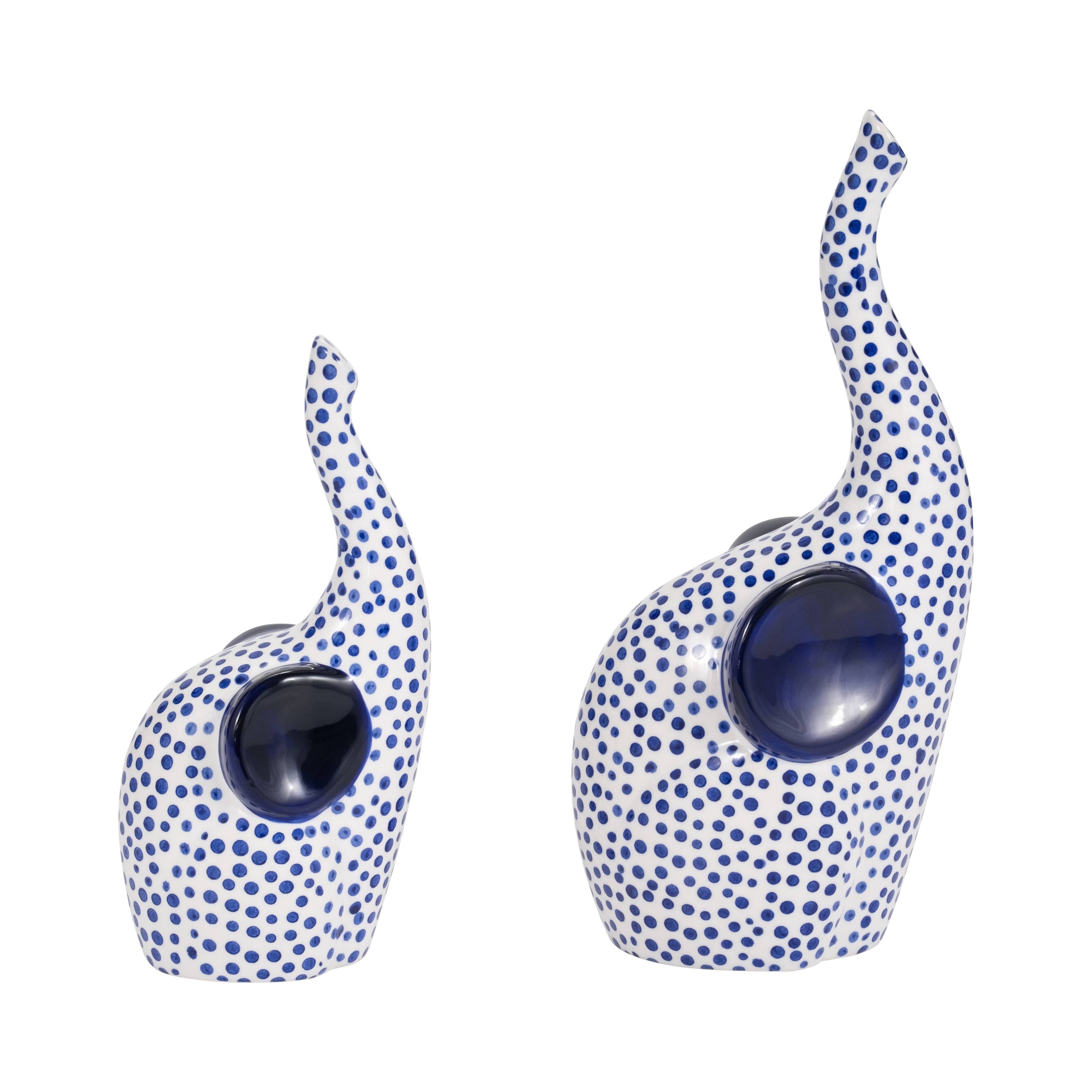 Sagebrook Home - Wholesale Decorative Figurine - Blue/White 8x4 in. Stoneware Hand-Stamped Trunk Up Elephant10