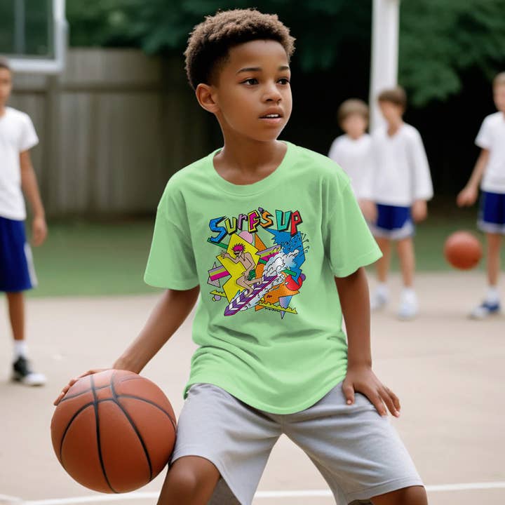 RetroPlanet - Wholesale Screen Printed T-Shirt - Kids - Surfs Up 80's Style Design T-Shirt Youth Unisex Cotton3