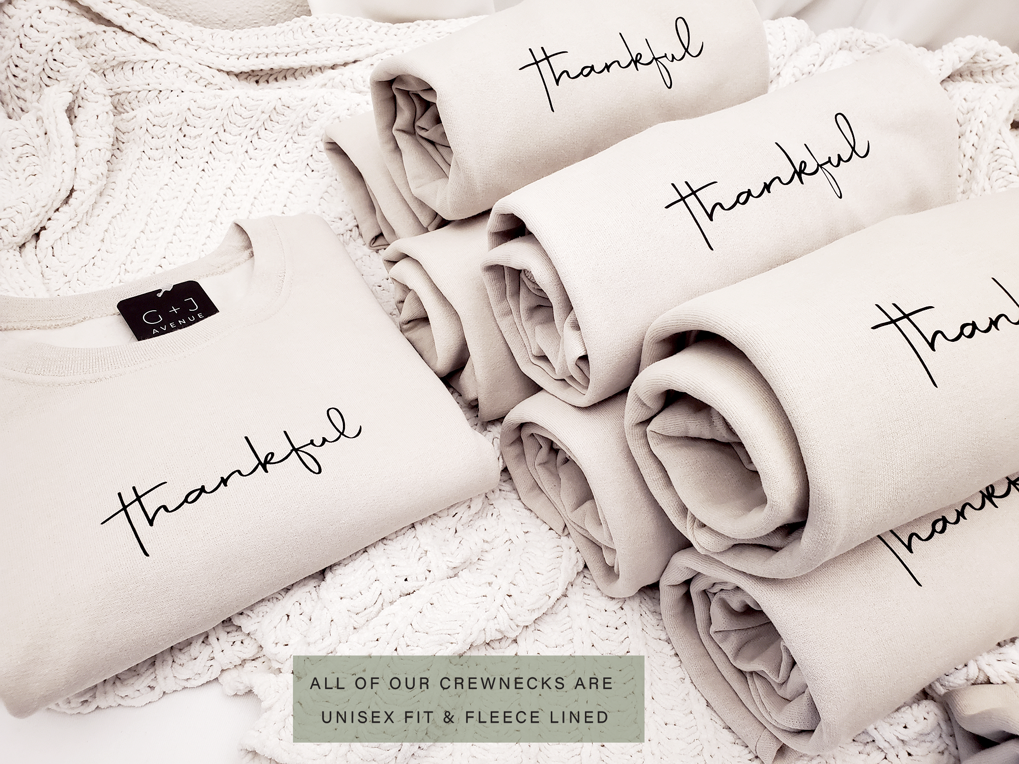 G & J Avenue - Wholesale Graphic Sweatshirt - Women's - Thankful Holiday Crewneck, Minimal Thanksgiving Sweatshirt1