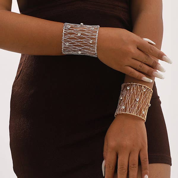 UZ Wholesale Store - Wholesale Cuff Bracelet - Geometric Rhine Stones Ringent Bracelet Accessories2