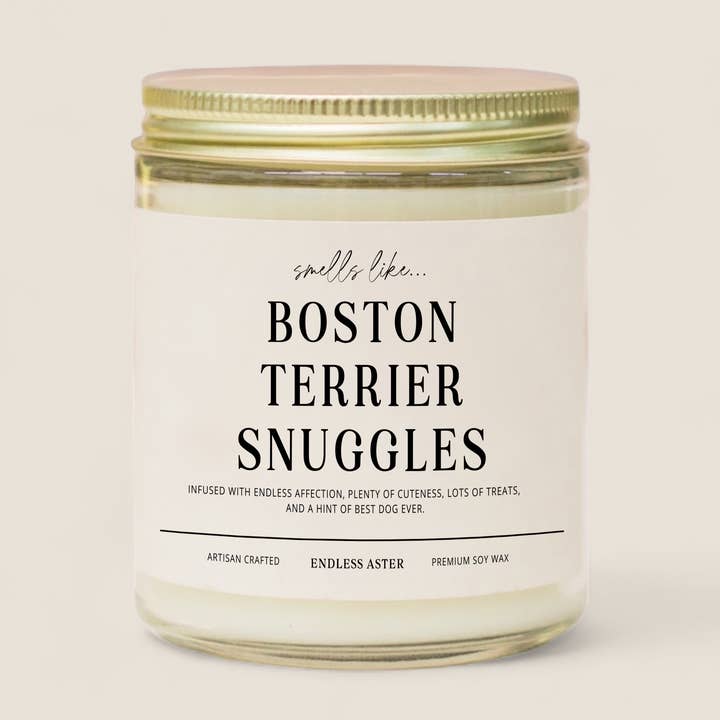 Boston Terrier Snuggles - 8, 16 oz Soy Jar Candle, Dog, Pet for wholesale by Endless Aster