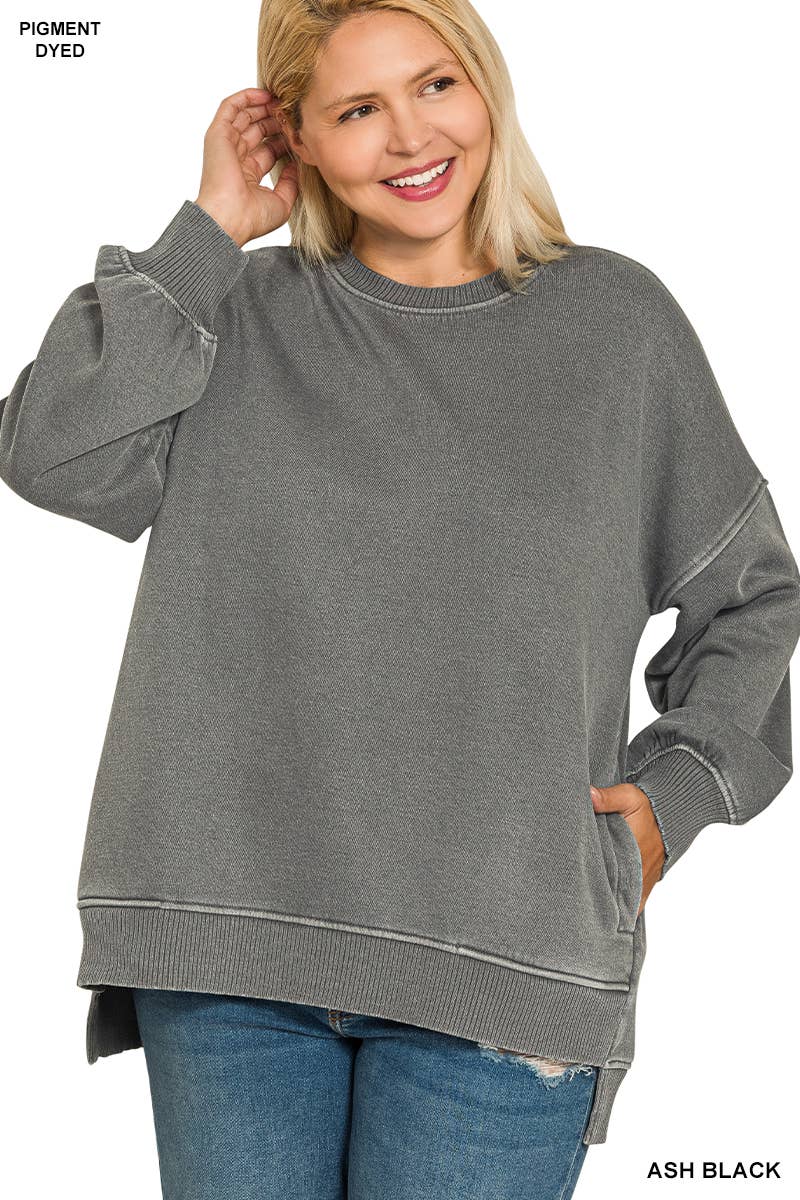 42POPS – wholesale Sweatshirt – Women's – .0827 Plus Pigment Dye Fleece Hi Low Hem Pullover With Pocket SI-22