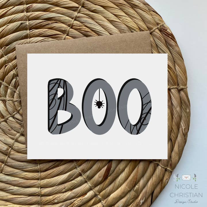 BOO with spiders - Halloween Card for wholesale by Nicole Christian - Illustration