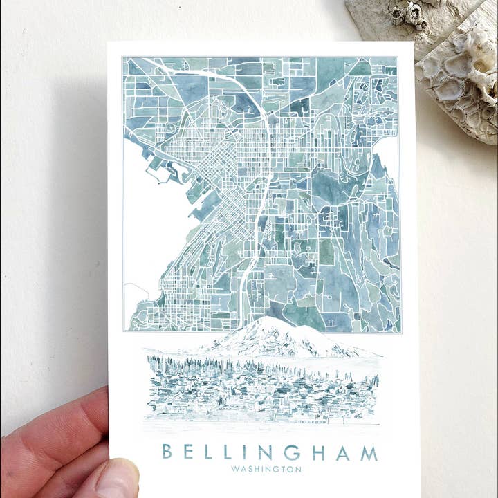 BELLINGHAM, Washington Akvarel Bykort Postkort for engroshandel hos Turn-of-the-Centuries