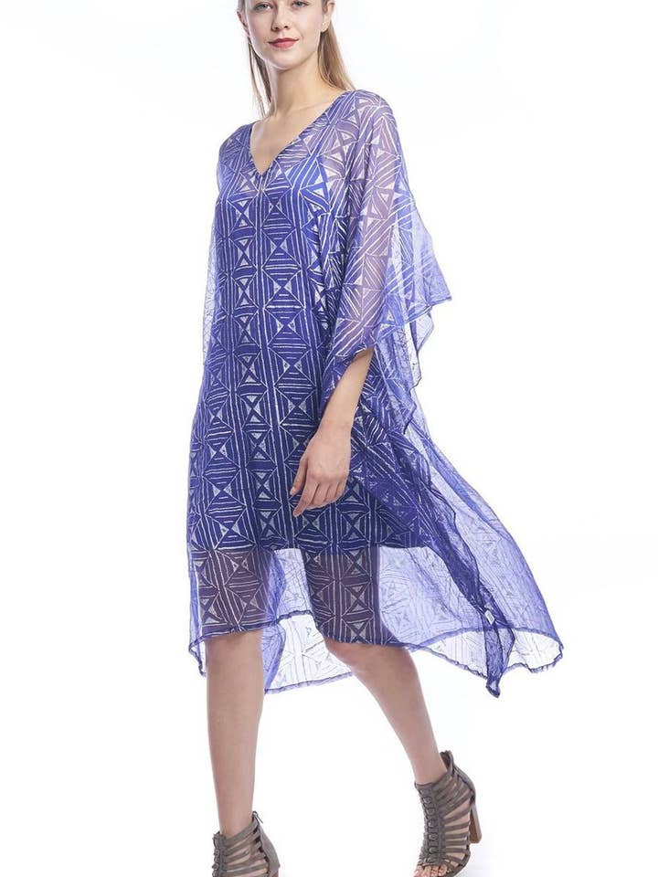 Geo Diamond Midi Caftán en azul cobalto + plata para venta al por mayor de Symbology