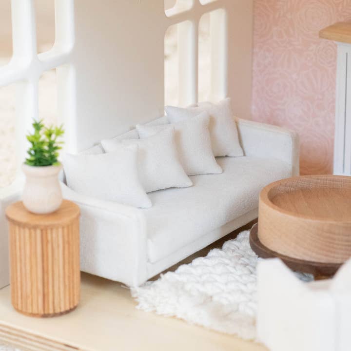 Macy Mae Dollhouse Designs - Wholesale Doll – Kids - Dollhouse Adelaide Scoop Arm Sofa | Pearl White