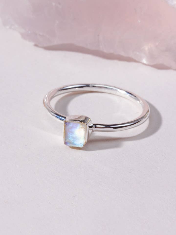 Sterling Silver Shine On Moonstone Ring- Size's 5-9 for wholesale by Luna Norte