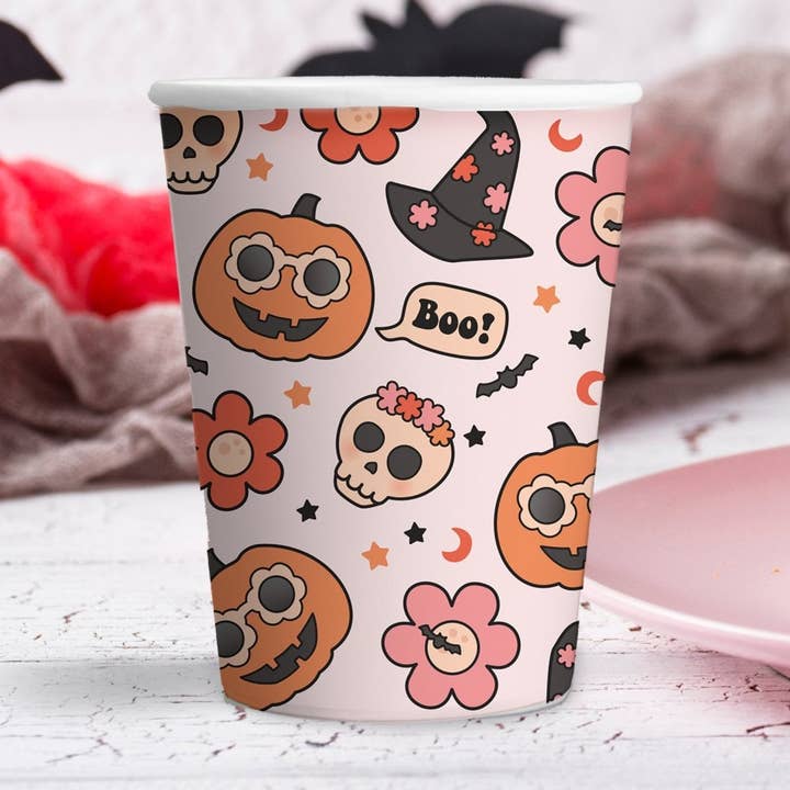 Groovy Halloween Icon Paper Cups for wholesale by Ellie's Party Supply