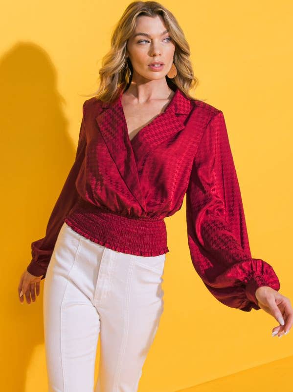 RED A jacquard satin top-IT11768 for wholesale on Faire