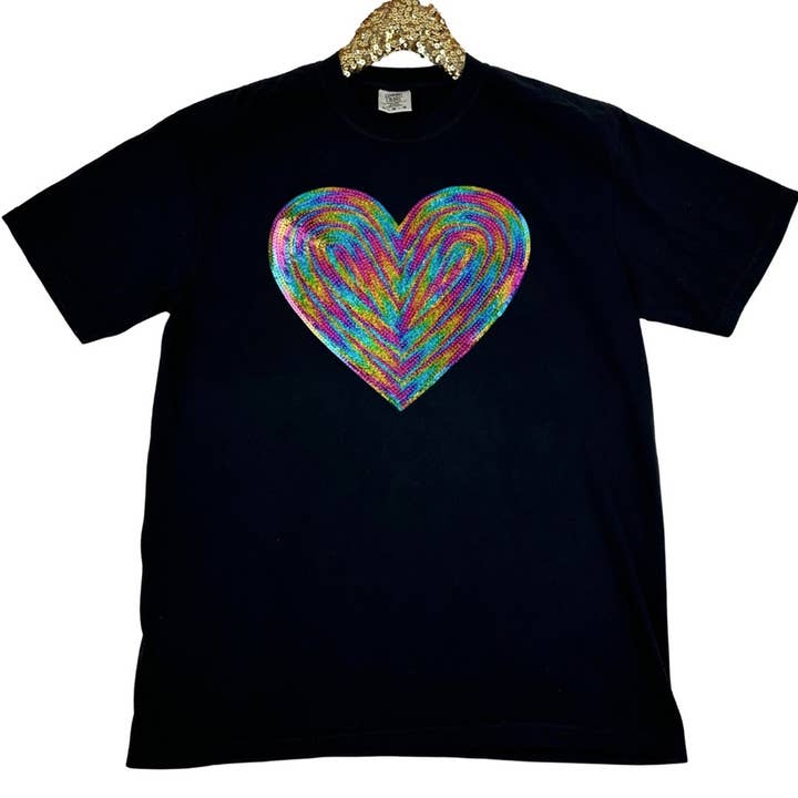Rainbow Sequin Heart Patch Comfort Colors T-shirt for wholesale by Nikkilynn Wholesale