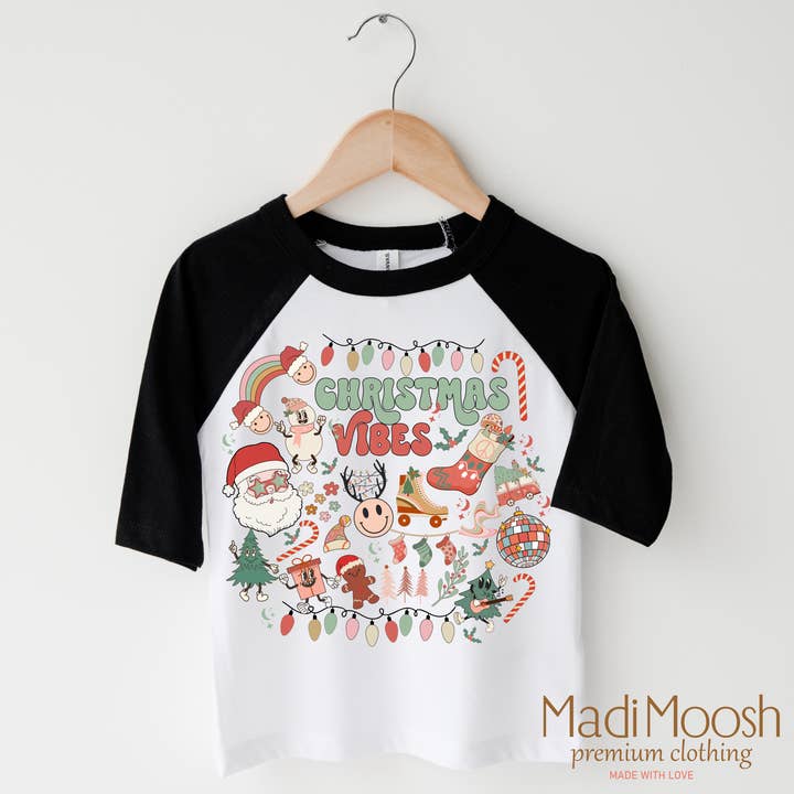 Madi Moosh - Wholesale Screen Printed T-Shirt - Kids - Christmas Vibes Shirt - Christmas Tee1