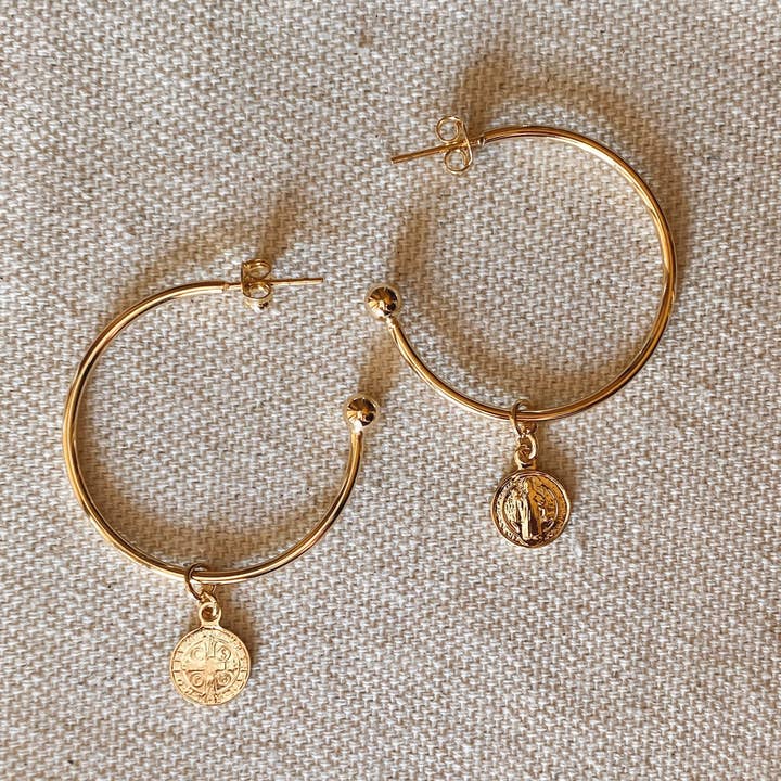 GoldFi - Wholesale Hoop Earrings - 18k Gold Filled Saint Benedict C Hoop