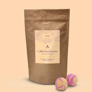California Dreams orange and grapefruit mini bath bomb pouch for wholesale by Ascent Bath & Body