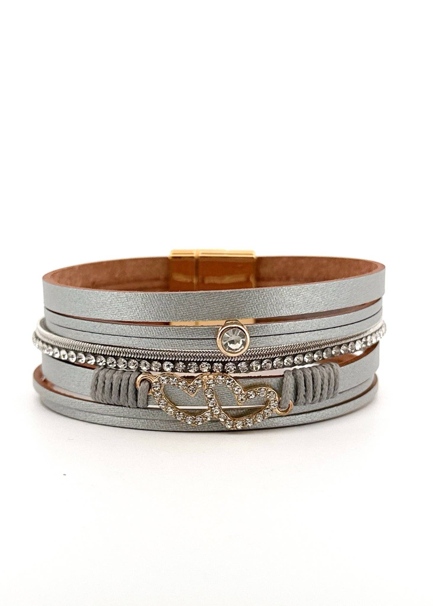 Nette Road Wholesale - Wholesale Bangle Bracelet - Magnetic Double Heart Leather Bracelet2