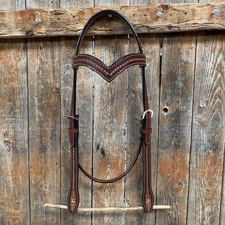 Foxtail Tooling To-farvet V-pandebånd Hovedtøj / Trense #24335 for engroshandel hos Rodeo Drive