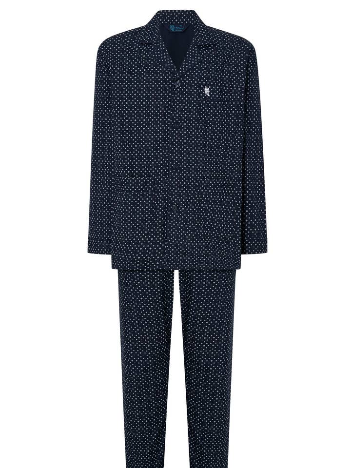Blue Men's Long Pajamas with Lapel Poplin - Navy 1400 for wholesale on Faire0