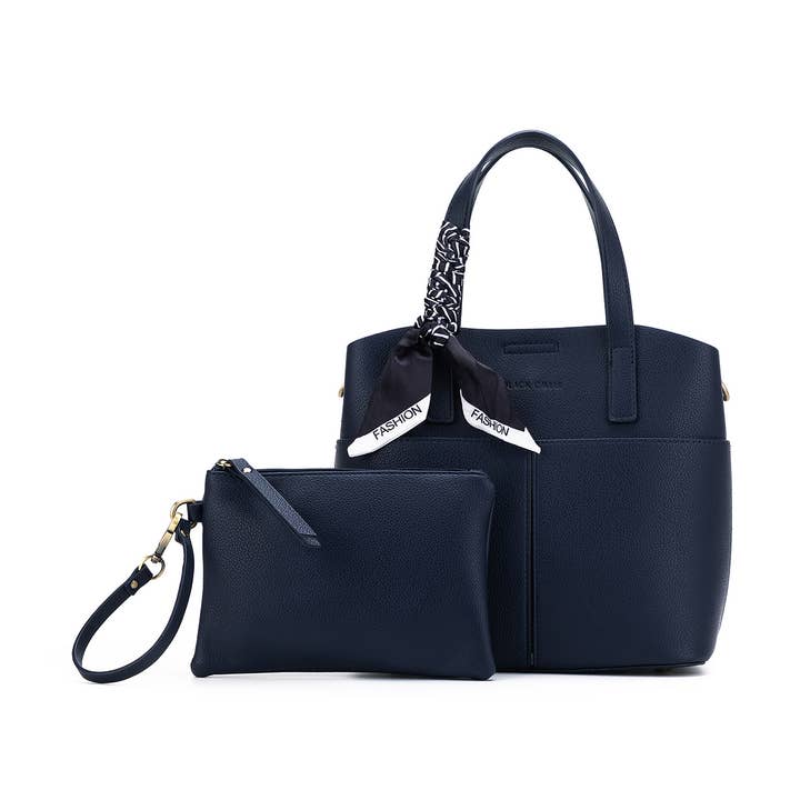 Amelie Deep Navy 2 Piece Top Handle Bag for wholesale by BLACK CAVIAR DESIGNS