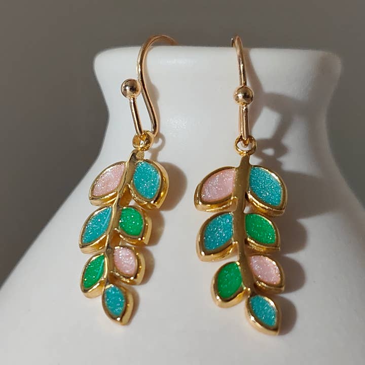 Stainless Steel Enamel Leaf Drop Earrings for wholesale by Vachana