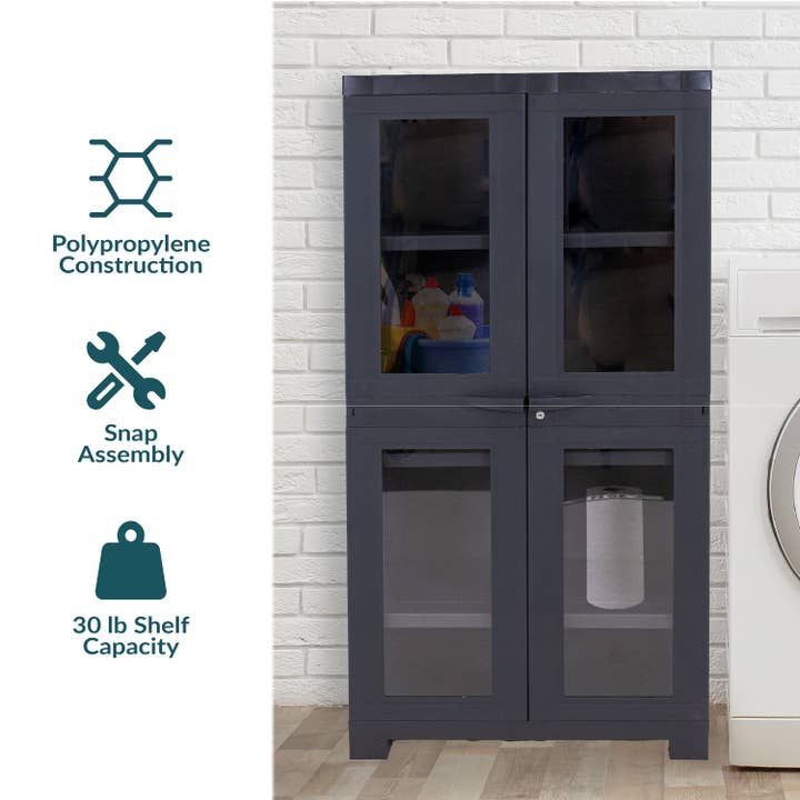 Sunnydaze Decor - Wholesale Cabinet - Window-Front Storage Cabinet w Adjustable Shelves Charcoal2