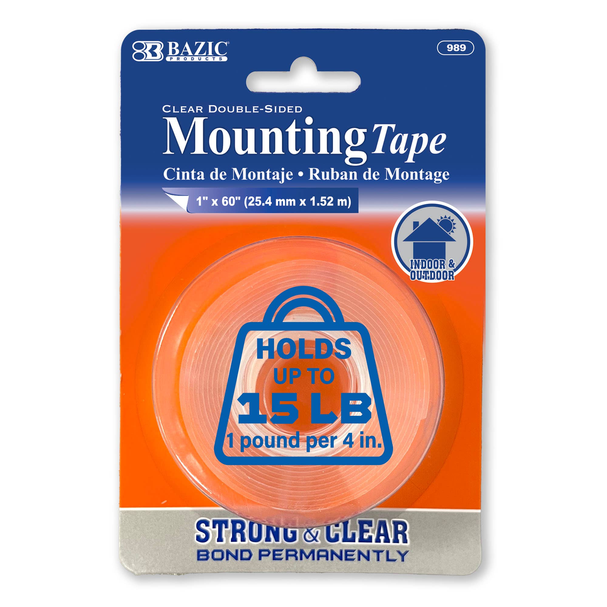 BAZIC Products - Wholesale Tape - 1" X 60" Double Sided Clear Mounting Tape0