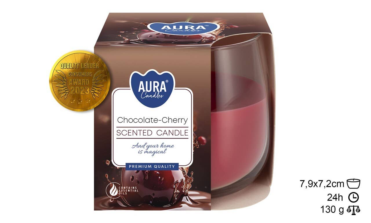 Esoterica Arte - Venta al por mayor Velas en tarros - Vela de cristal Choc/Cherry 24h (6 piezas)