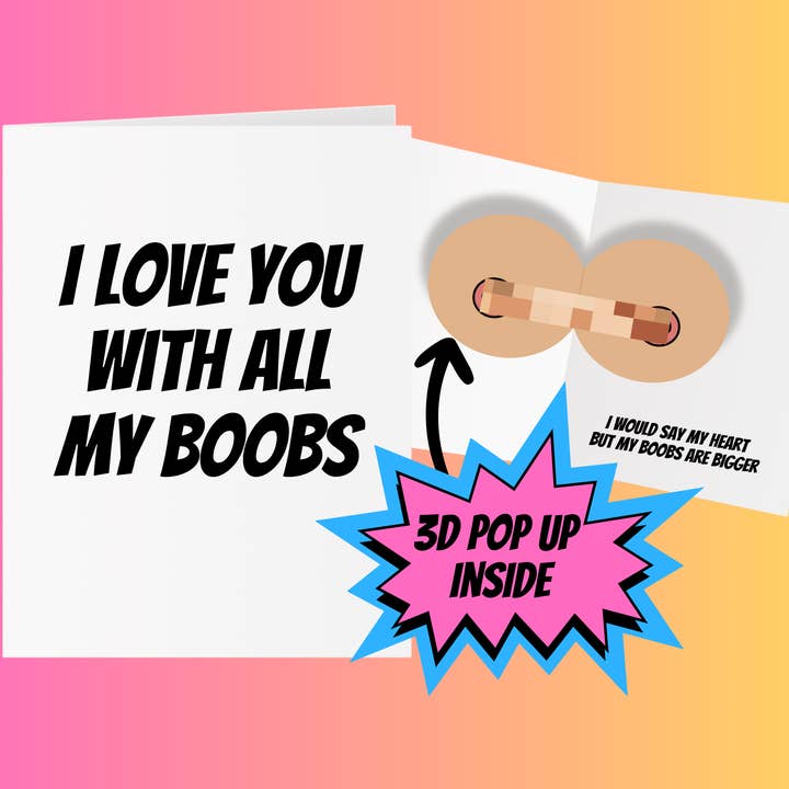 Te amo con todas mis tetas - Pop Up Boobs Inside para venta al por mayor de Crude Cat Cards