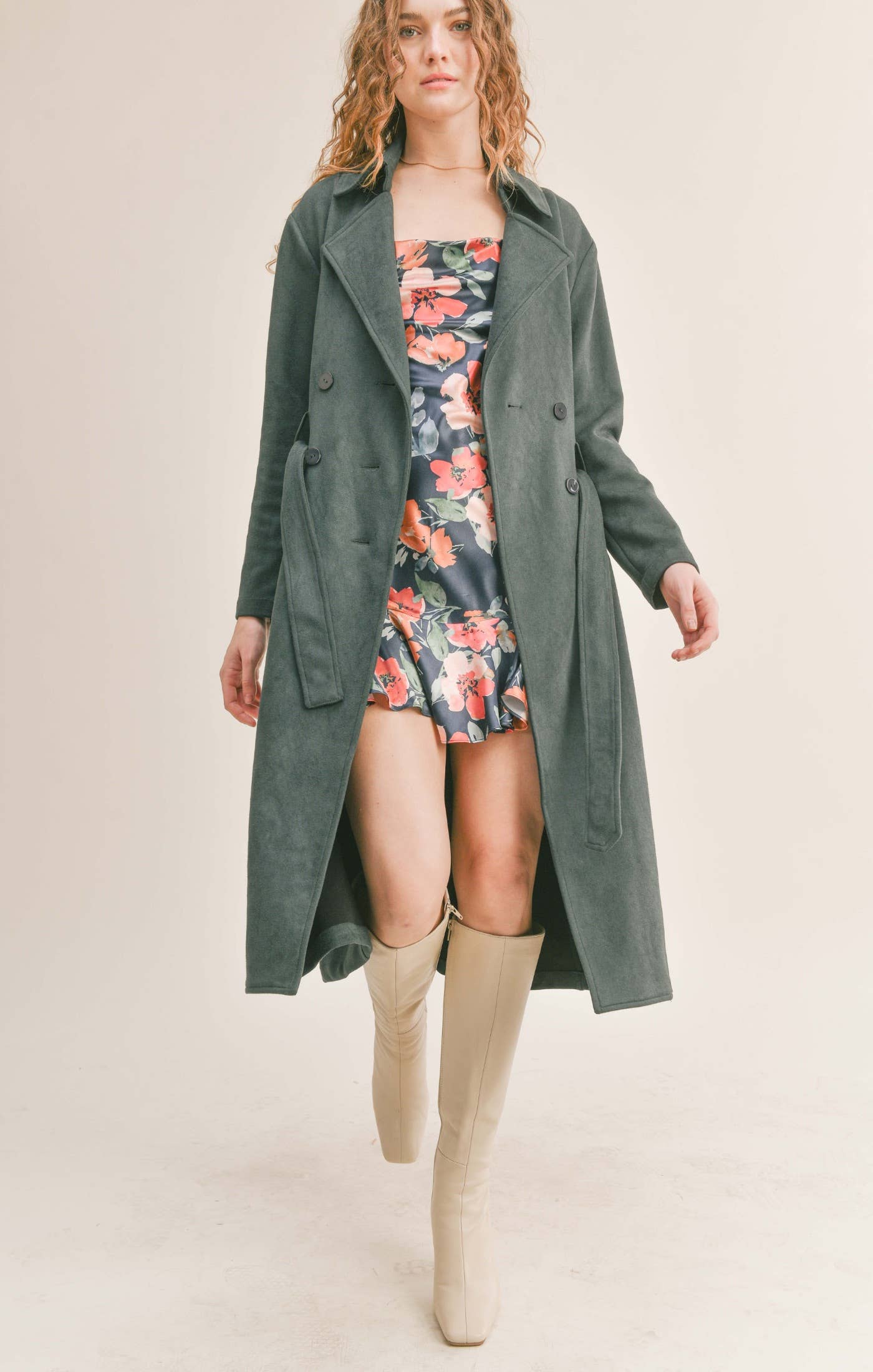 Sadie & Sage - Vendita all'ingrosso Cappotto - Donna - Cappotto in camoscio con cintura Bookworm: DARK FOREST9