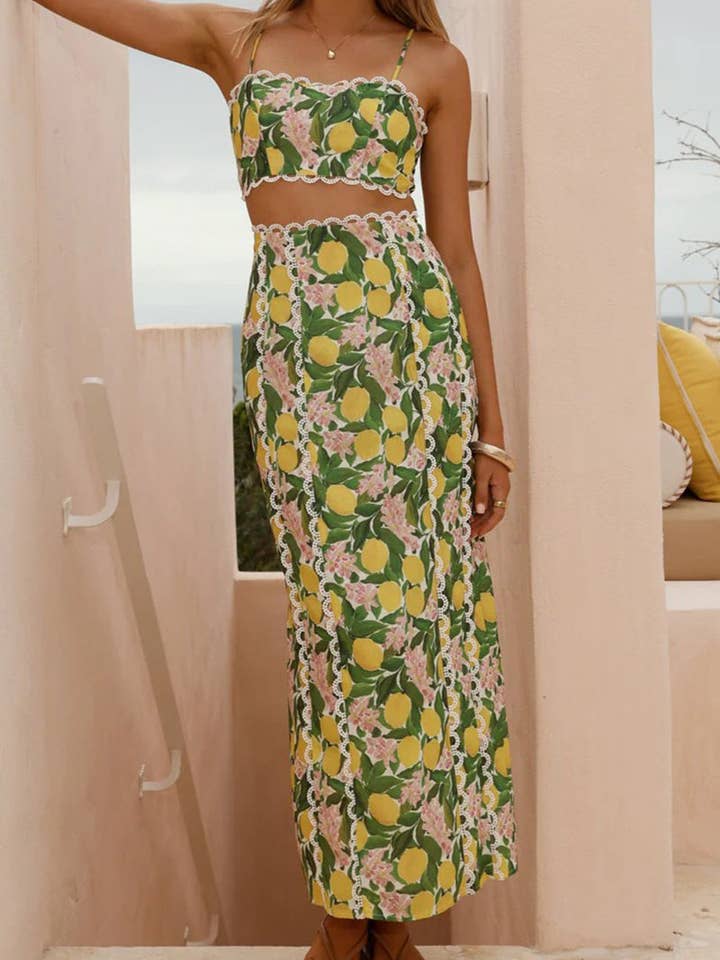 Mccolin - Wholesale Top & Skirt Set - Women's - Floral Crop and Maxi Skirt Set3