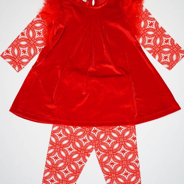 Top de Terciopelo Rojo Flor de Pascua y Legging Estampado para venta al por mayor de Hello Bebes!