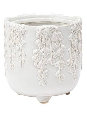 Planter, White w/ Vine Design Item # 22494 for wholesale by Napco