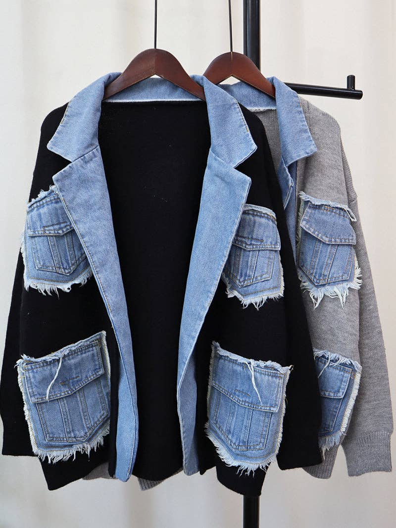 safistyle - Wholesale Denim Jacket - Women's - Patchwork Pocket Denim Jacket8