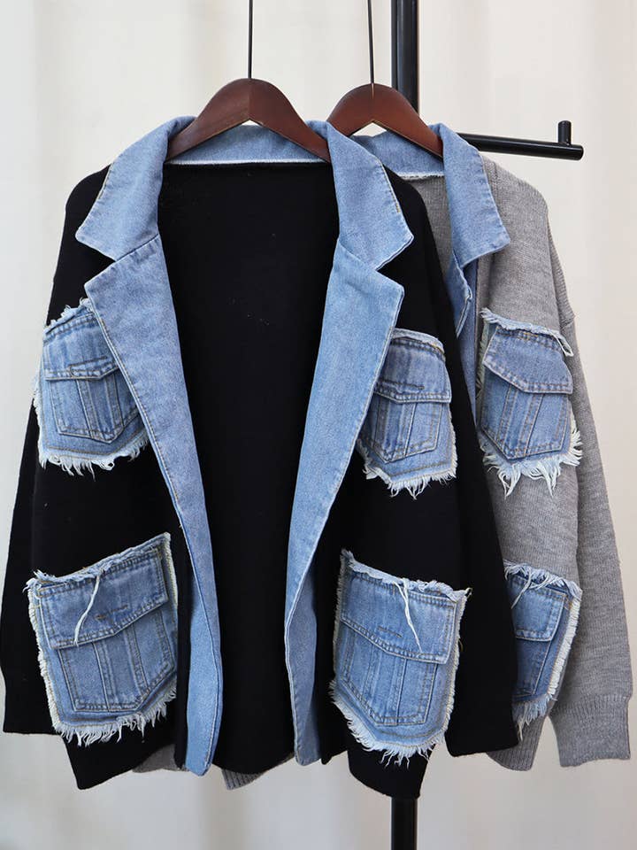 safistyle - Wholesale Denim Jacket - Women's - Patchwork Pocket Denim Jacket8
