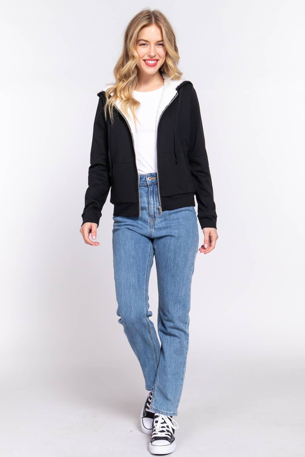 Active Basic | Active USA - Venta al por mayor Sudadera con capucha - Mujer - Chaqueta interior de felpa francesa con capucha y cremallera de piel sintética5