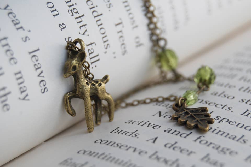 Enchanted Leaves - Wholesale Pendant/Charm Necklace - 18" Little Brass Deer Necklace2