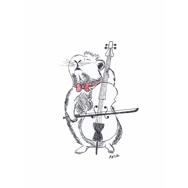 Winston Cello Guinea Whimsy, kids musical animal wall art for wholesale by Whimsy Pop