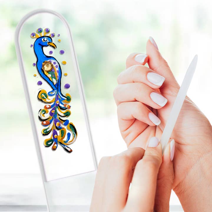 Classy Nail Files - Wholesale Nail File - Peacock Bird Swarovski Gem Hand Painted Crystal Nail File1