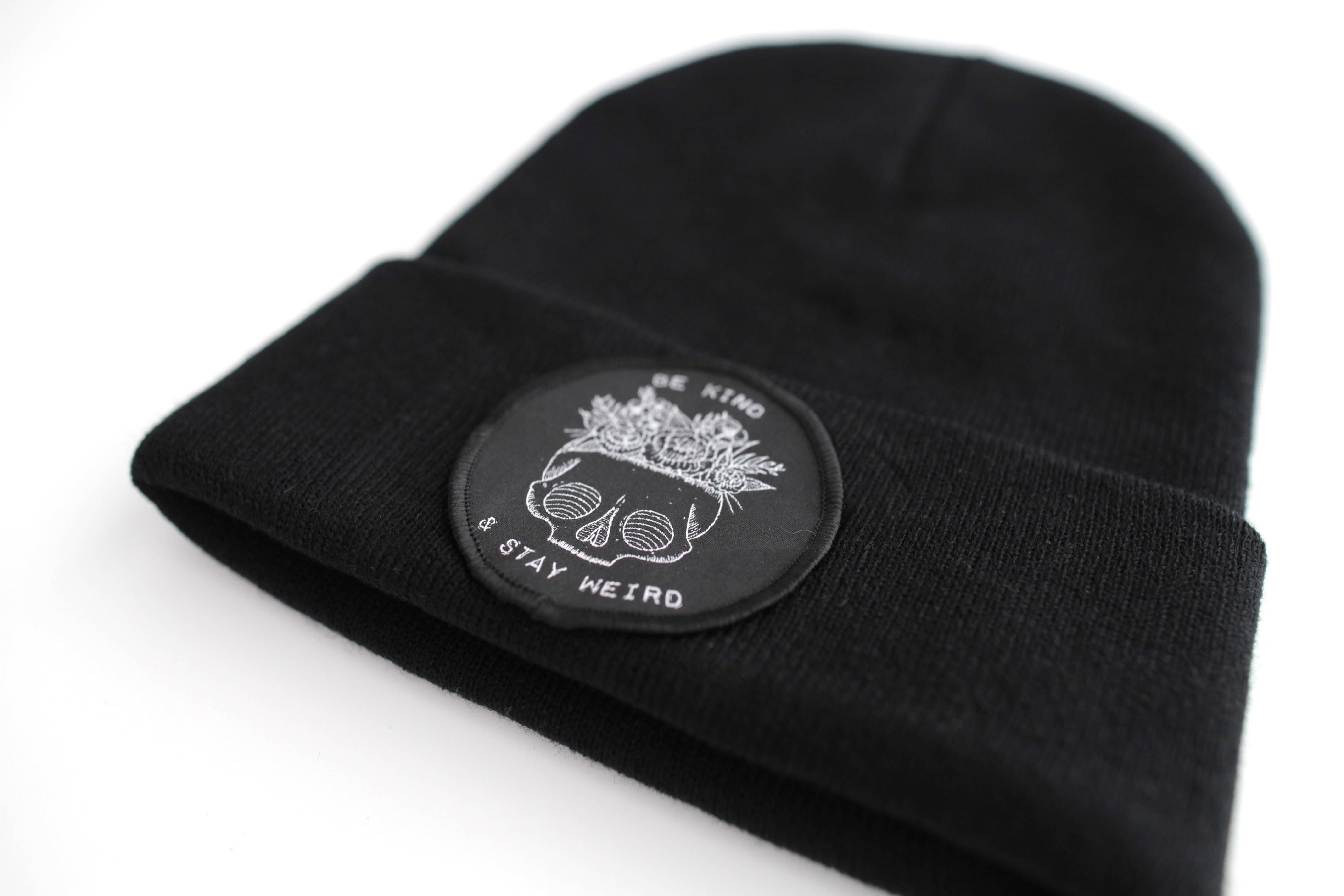 Electric Little Things - Wholesale Beanie - Unisex - Black Beanie Be Kind & Stay Weird Skull & Flowers winter hat1
