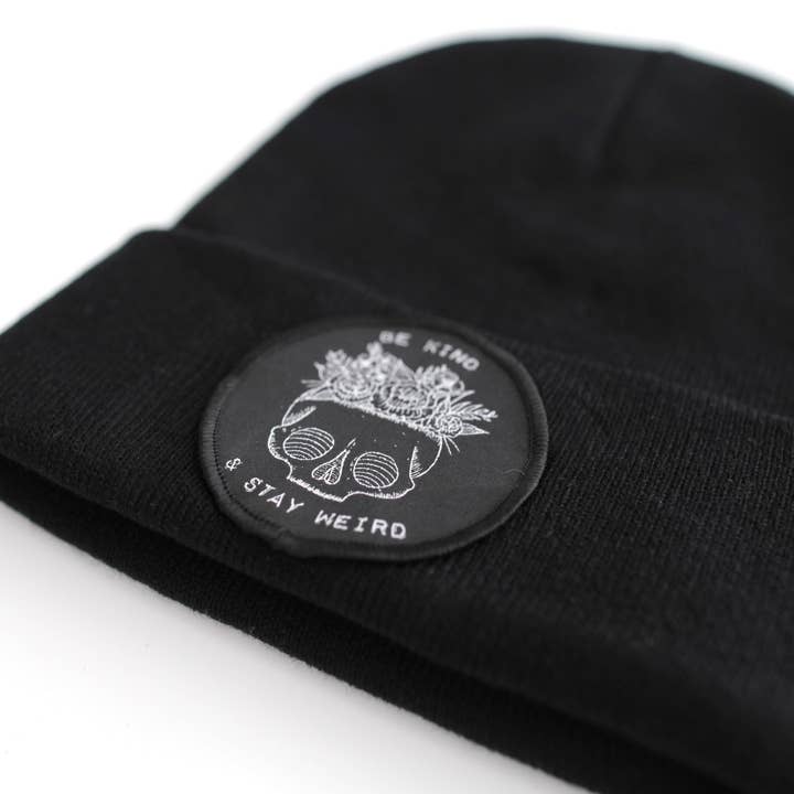 Electric Little Things - Wholesale Beanie - Unisex - Black Beanie Be Kind & Stay Weird Skull & Flowers winter hat1