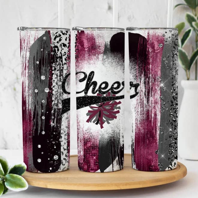 Cheer Grå Maroon Glitter penselstrøg | Tumbler for engroshandel hos Designs by Robyn
