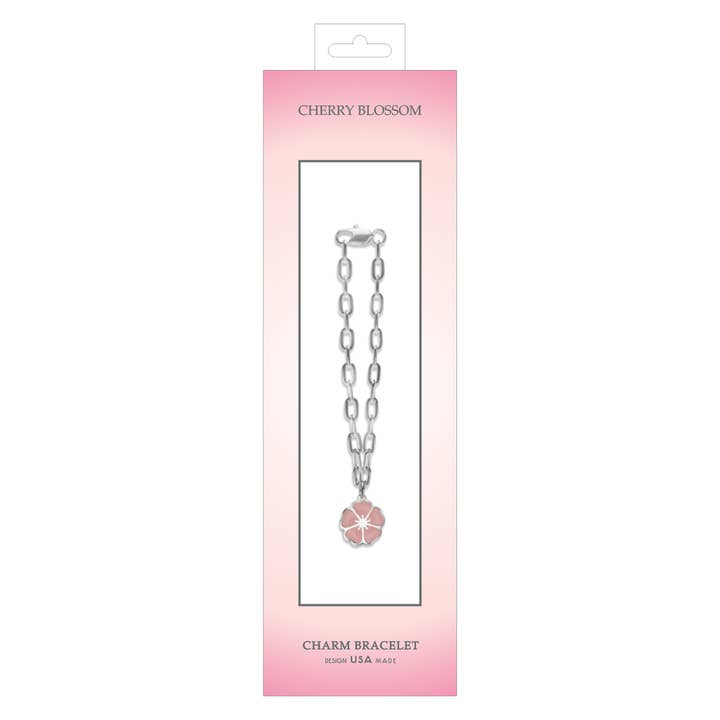 Kirsebærblomst Charm Armbånd, FREMSTILLET i USA for engroshandel hos David Howell and Company
