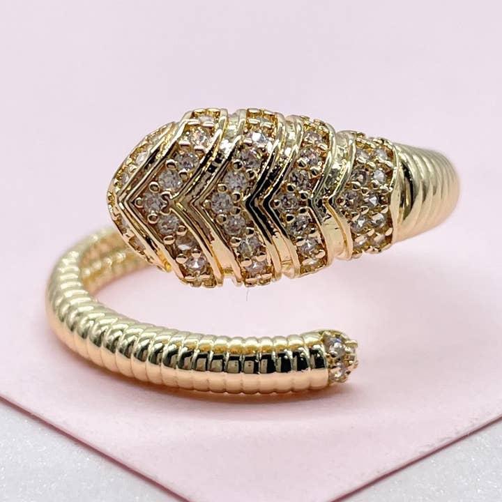 18k Gold-filled Adjustable Serpent Ring with CZ Stones for wholesale by Milie