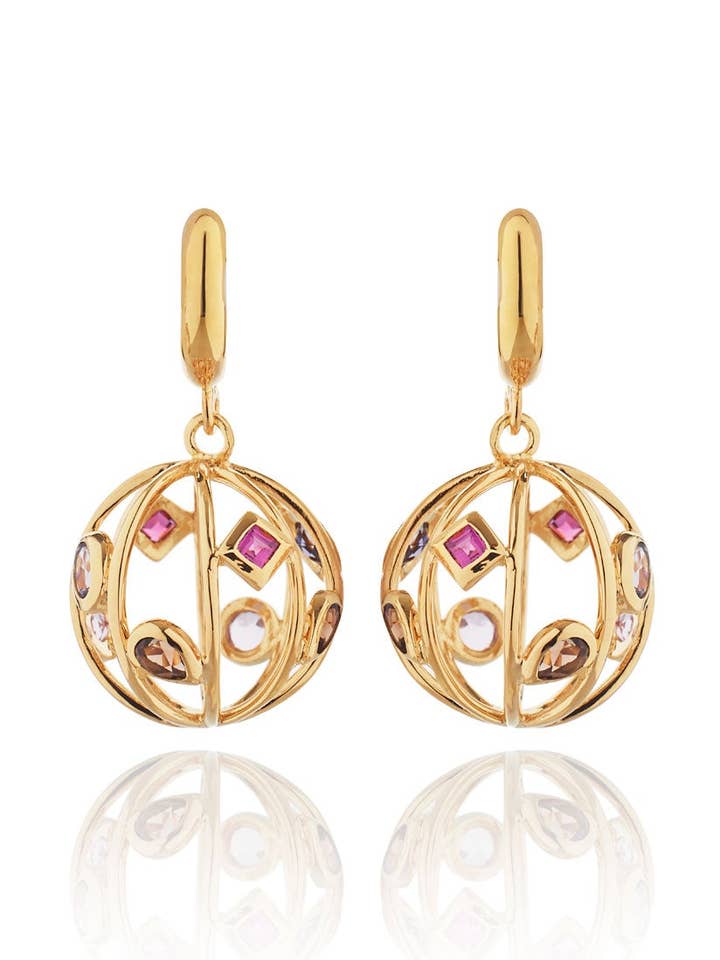 Votra Gold Earrings with Smoky Quartz And Iolite for wholesale by Manja