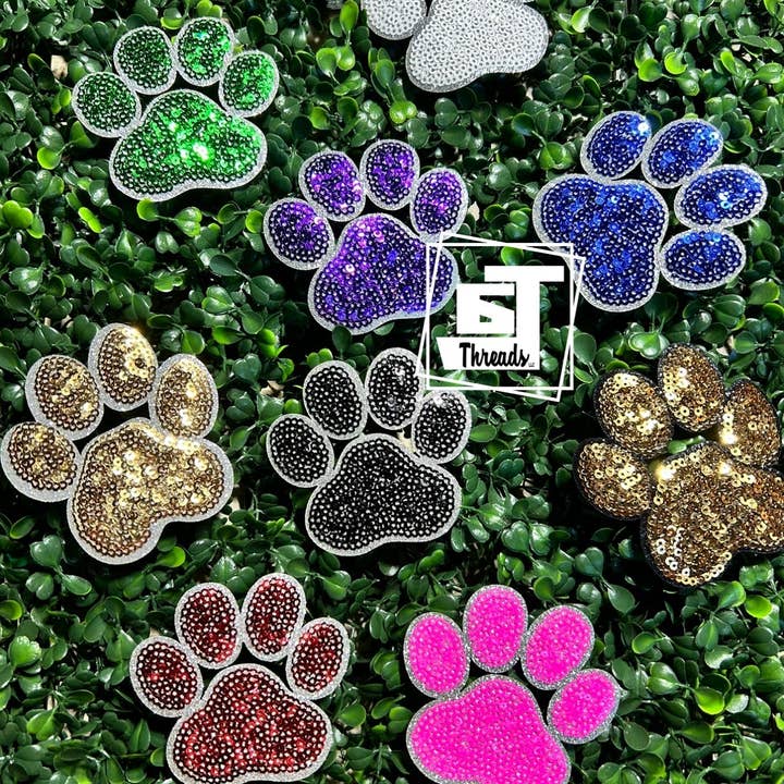 6j Threads LLC - Wholesale Patch - Sequin Paw Prints ...Cap Patches Only